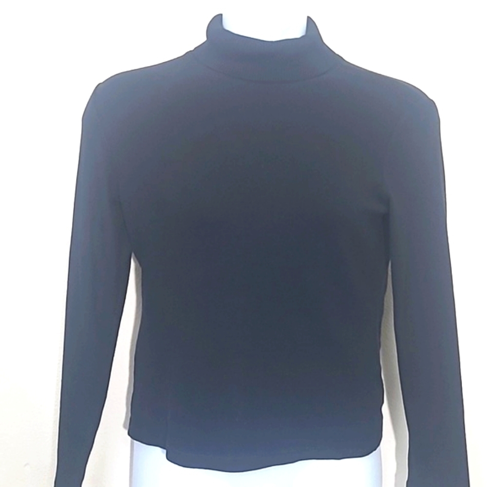 Rafaella Black Cotton Turtleneck Long Sleeve Stretch Knit Top Classic Large